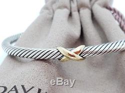 David Yurman 925 Sterling Silver 18k Yellow Gold X Cuff Bracelet 4mm