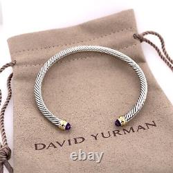 David Yurman Amethyst Cable Bangle Sterling Silver 18k Yellow Gold Bracelet 4mm