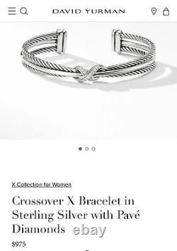 David Yurman Authentic Crossover X BraceletSterling Silver w Pavé Diamonds