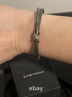 David Yurman Authentic Crossover X BraceletSterling Silver w Pavé Diamonds