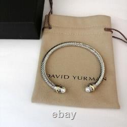 David Yurman Cable Bracelet 5mm Sterling Silver &14K Gold Pearl Bangle M Classic