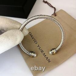 David Yurman Cable Bracelet 5mm Sterling Silver &14K Gold Pearl Bangle M Classic