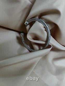 David Yurman Cable Bracelet 5mm Sterling Silver with Black Onyx Cuff Bangle M