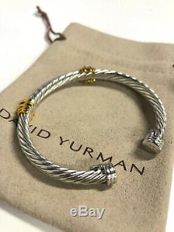 David Yurman Cable Cuff 925 Sterling Silver Bracelet 14k Gold 5mm green gemstone