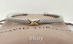 David Yurman Cable Cuff 925 Sterling Silver Bracelet 18k Gold X Crossover 5mm