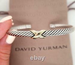 David Yurman Cable Cuff 925 Sterling Silver Bracelet 18k Gold X Crossover 5mm