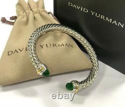 David Yurman Cable Cuff Sterling Silver 925 14K Gold Green Emerald Bracelet 7mm