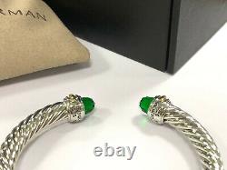 David Yurman Cable Cuff Sterling Silver 925 14K Gold Green Emerald Bracelet 7mm