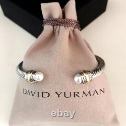 David Yurman Classic Cable Bracelet 5mm Sterling Silver &14K Gold Pearl Bangle M
