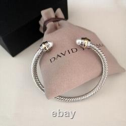 David Yurman Classic Cable Bracelet 5mm Sterling Silver &14K Gold Pearl Bangle M