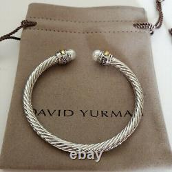 David Yurman Classic Cable Bracelet Sterling Silver &14K Gold Pearl Bangle 5mm