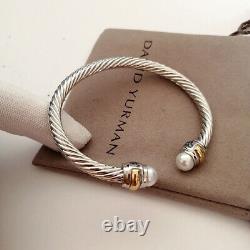 David Yurman Classic Cable Bracelet Sterling Silver &14K Gold Pearl Bangle 5mm