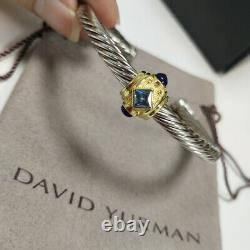 David Yurman Classic Sterling Silver Renaissance Cable Sapphire Cuff Bracelet