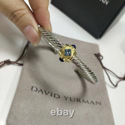 David Yurman Classic Sterling Silver Renaissance Cable Sapphire Cuff Bracelet