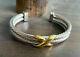 David Yurman Double Row 14k Gold 925 Sterling Silver 10mm Cable Cuff Bracelet