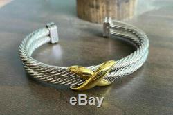 David Yurman Double Row 14K Gold 925 Sterling Silver 10mm Cable Cuff Bracelet