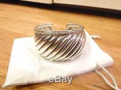 David Yurman Huge Sterling Silver Wide Diamond Carved Cable Cuff Bracelet
