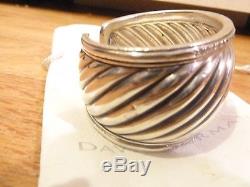 David Yurman Huge Sterling Silver Wide Diamond Carved Cable Cuff Bracelet