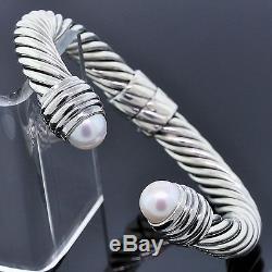 David Yurman Jewelry Sterling Silver 10mm Pearl Cable Classic Cuff Bracelet