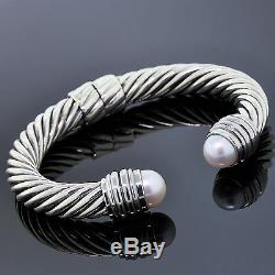David Yurman Jewelry Sterling Silver 10mm Pearl Cable Classic Cuff Bracelet