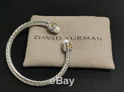 David Yurman- Pearl Sterling-Silver 5mm 14K Gold Cable-Classic Bracelet