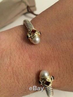 David Yurman Renaissance Bracelet Pearls & Gem Stones 925 Sterling Silver 14K