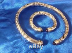 David Yurman Set 14K Sterling Silver Amethyst 10mm Classic Cable Choker Bracelet