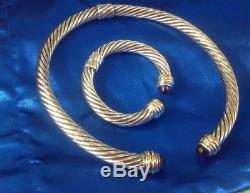 David Yurman Set 14K Sterling Silver Amethyst 10mm Classic Cable Choker Bracelet