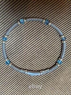 David Yurman Sterling & 14K BLUE TOPAZ Hampton Cable Station Bracelet