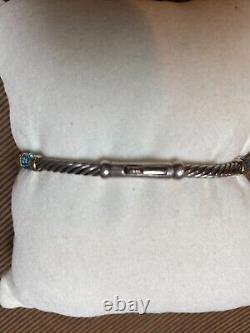 David Yurman Sterling & 14K BLUE TOPAZ Hampton Cable Station Bracelet