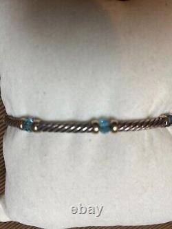 David Yurman Sterling & 14K BLUE TOPAZ Hampton Cable Station Bracelet