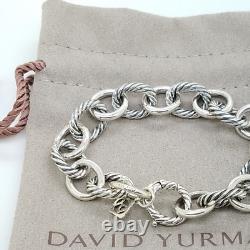 David Yurman Sterling Silver 12mm Oval Link Cable Chain Bracelet 7 Inch with Pouch