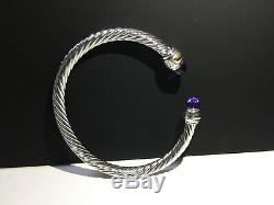 David Yurman Sterling Silver 14k Gold 5mm Amethyst Cable Bracelet