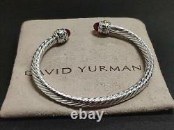David Yurman Sterling Silver 14k Gold 5mm Red topaz Cable Bracelet