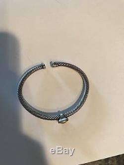 David Yurman Sterling Silver 14k Gold Blue Topaz 5mm Cable Cuff Bracelet