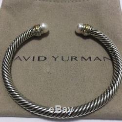 David Yurman Sterling Silver & 14k Gold Pearl 5mm Cable Cuff Bracelet