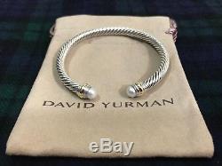 David Yurman Sterling Silver & 14k Gold Pearl 5mm Cable Cuff Bracelet NWOT