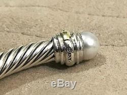 David Yurman Sterling Silver & 14k Gold Pearl 5mm Cable Cuff Bracelet NWOT $625