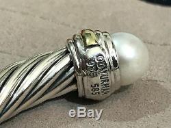 David Yurman Sterling Silver & 14k Gold & Pearl 7mm Cable Cuff Bracelet NWOT