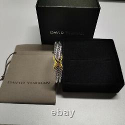 David Yurman Sterling Silver 14k Gold double X 10mm Cable Cuff large Bracelet