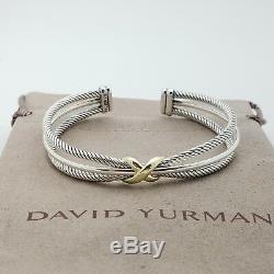 David Yurman Sterling Silver & 18K Gold X Crossover Cable Cuff Bracelet