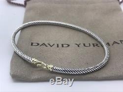 David Yurman Sterling Silver 18k Gold 3mm Buckle Cable Bangle Bracelet