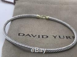 David Yurman Sterling Silver 18k Gold 3mm Buckle Cable Bangle Bracelet