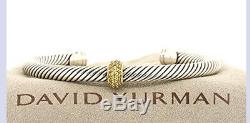 David Yurman Sterling Silver 18k Gold 5mm Cable Cuff Bracelet withYellow Sapphire