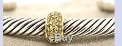 David Yurman Sterling Silver 18k Gold 5mm Cable Cuff Bracelet withYellow Sapphire