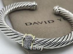 David Yurman Sterling Silver & 18k Gold 7mm Station Diamond Cuff Bangle Bracelet