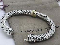 David Yurman Sterling Silver & 18k Gold 7mm Station Diamond Cuff Bangle Bracelet