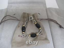 David Yurman Sterling Silver 18k Gold With Black Onyx Toggle Bracelet/ Dy Pouch