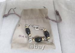 David Yurman Sterling Silver 18k Gold With Black Onyx Toggle Bracelet/ Dy Pouch