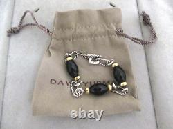 David Yurman Sterling Silver 18k Gold With Black Onyx Toggle Bracelet/ Dy Pouch